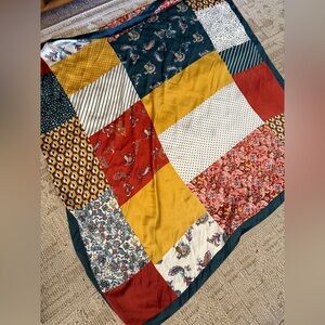 Patchwork style silky oversized scarf wrap 40x42” with Multicolor Design